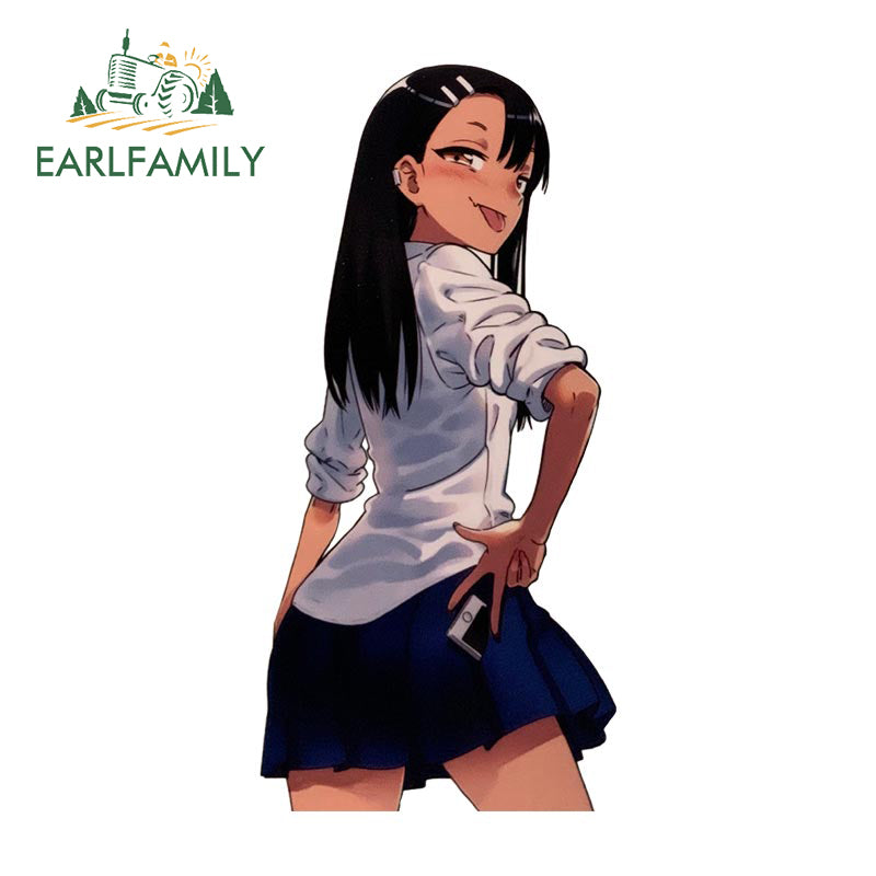 EARLFAMILY Nagatoro Hayase Peeker Car Sticker Anime JDM Rear Windshield Motorcycle Helmet Decal Waterproof Car Accessories