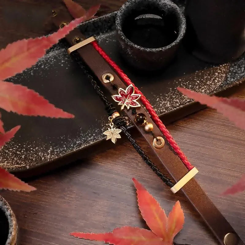 Genshin Impact Kaedehara Kazuha Cosplay Bracelet Leather Leaf Pendant