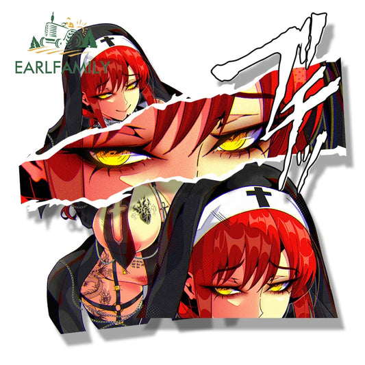 EARLFAMILY Unholy Makima Fanart Car Sticker Chibi Big Head Waifu Decal Car Styling JDM Peeker Racing Graffiti Slap Stickers