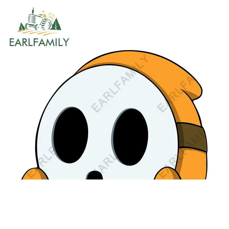 EARLFAMILY 13cm x 9cm Cartoon Shy Guy Peeker Car Sticker Chibi Big Head Decal JDM Window Car Bumper Graffiti Decoration