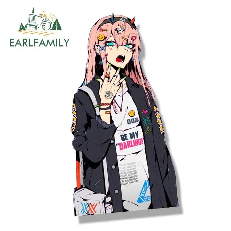 EARLFAMILY Streetwear Zero Two Fanart Peeker Car Sticker Cartoon Anime Waifu Decal JDM Cartoon Graffiti Peek Girl Stickers