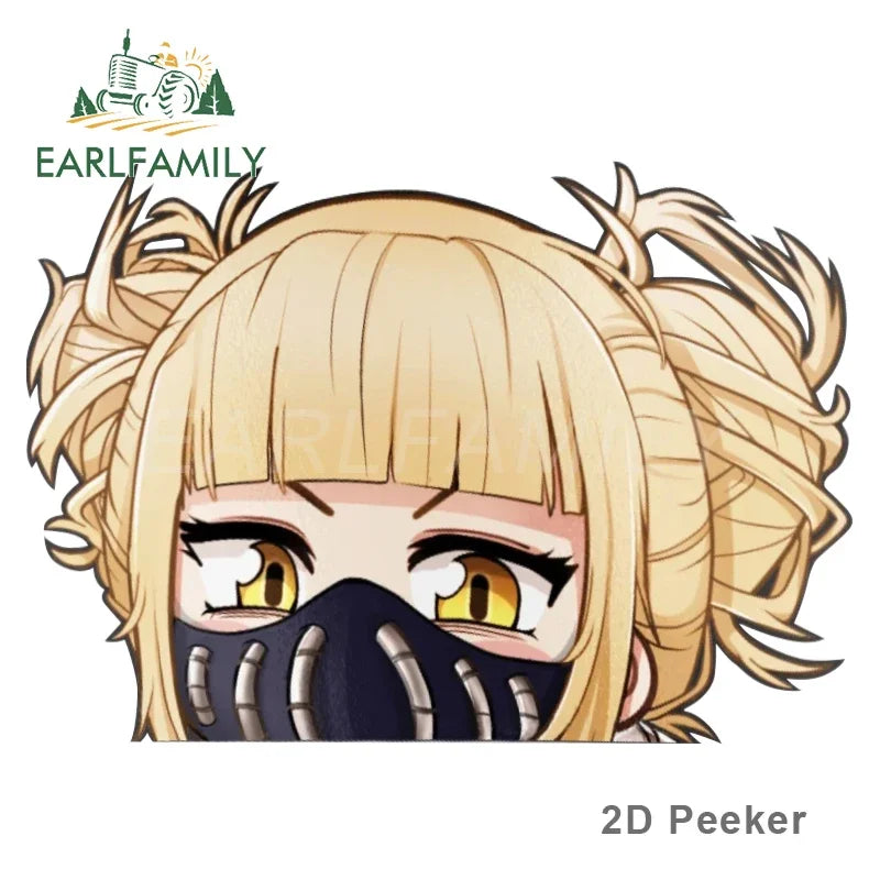 EARLFAMILY Cartoon Car Sticker for Himiko Toga Peeker Peek Anime Vinyl Stickers JDM Window Trunk Bumper Decal