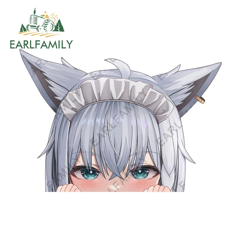 EARLFAMILY 13cm Anime Fubuki Peeker Sticker Big Head Vinyl Cartoon Car Sticker JDM Rear Windshield Trunk Peek Decals Graphics