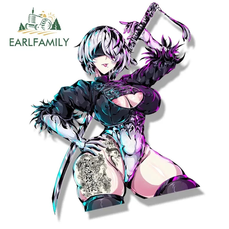 EARLFAMILY Bunny Girl Fanart Car Sticker Neir Automata Sketch Waifu Decal Cartoon Peeker Ahegao Girl Stickers