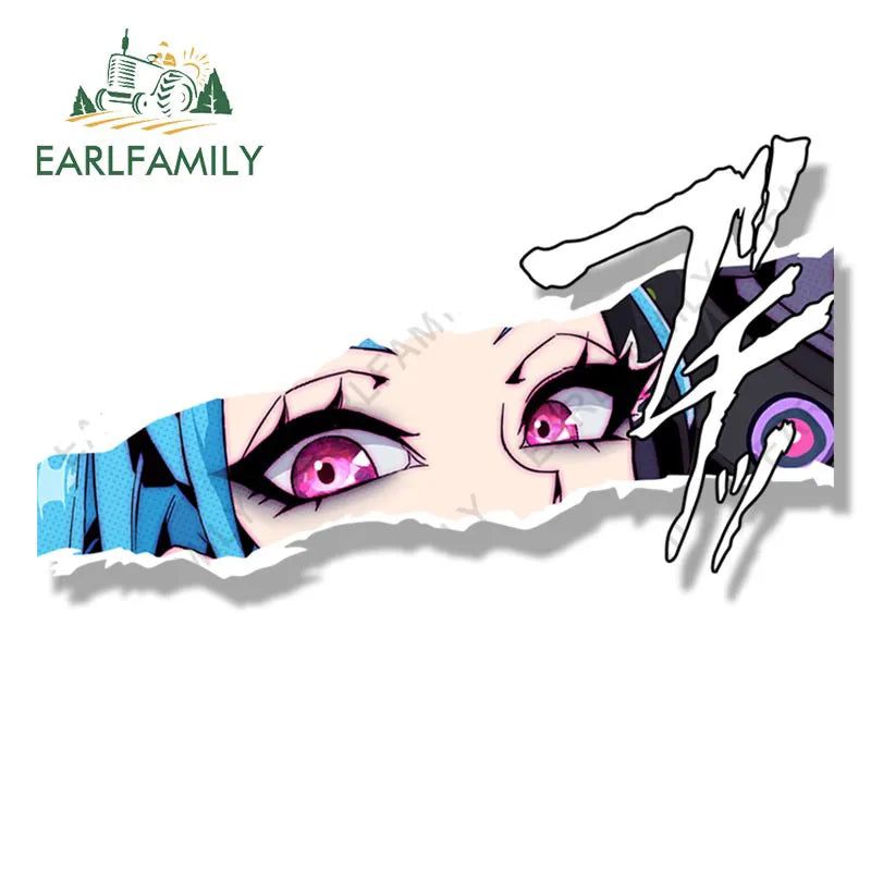 EARLFAMILY Streetwear Jinx Fanart Car Sticker Crazy Girl Slap Decal Sketch Waifu JDM Cartoon Peeker Graffiti Stickers Car Wrap