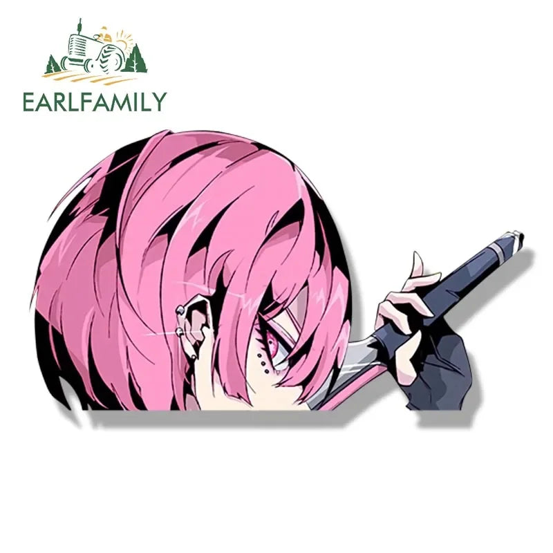 EARLFAMILY Street Punk Rem & Ram Fanart Car Sticker Anime Waifu Decal JDM Cartoon Peek Girl Stickers Funny Car Styling