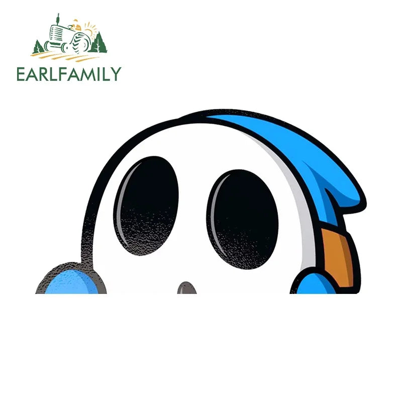 EARLFAMILY 13cm x 9cm Cartoon Shy Guy Peeker Car Sticker Chibi Big Head Decal JDM Window Car Bumper Graffiti Decoration