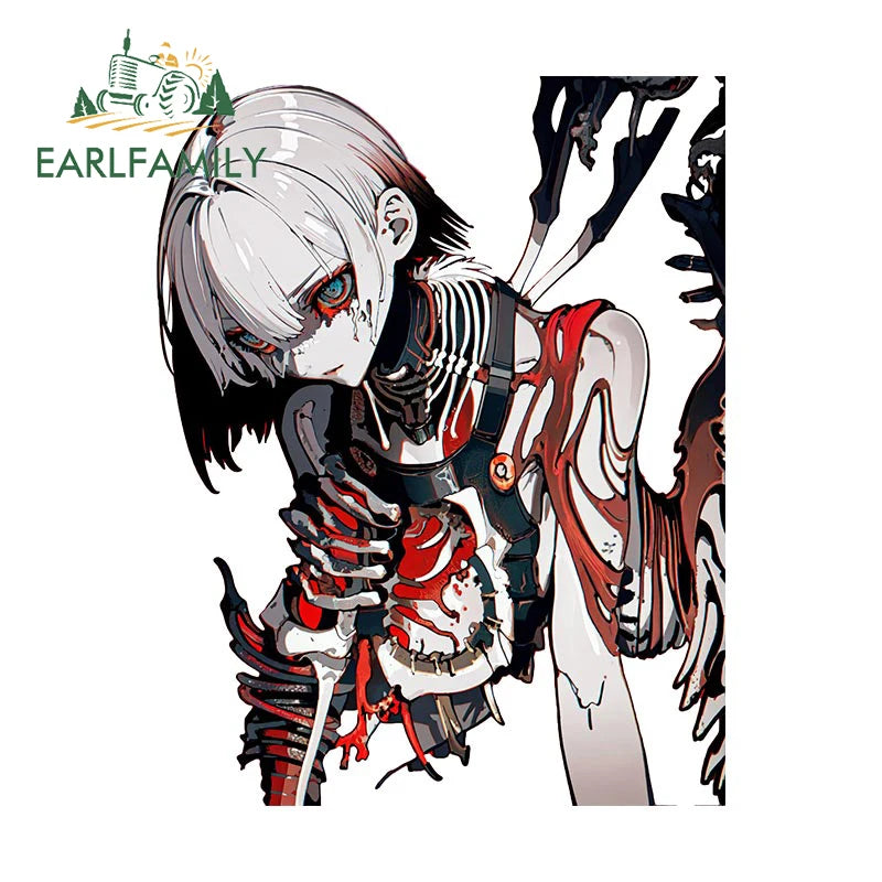 EARLFAMILY Mechanical Skeleton Girl Car Sticker Original Gothic Skull Decal JDM Creative Graffiti Waifu Stickers