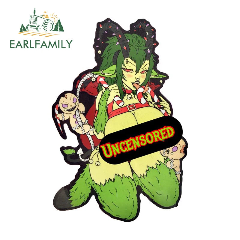 EARLFAMILY 13cm x 9cm Kinky Krampus Car Sticker Window Car Bumper Decal JDM Cartoon Devil Girl Car Styling NSFW Decoration
