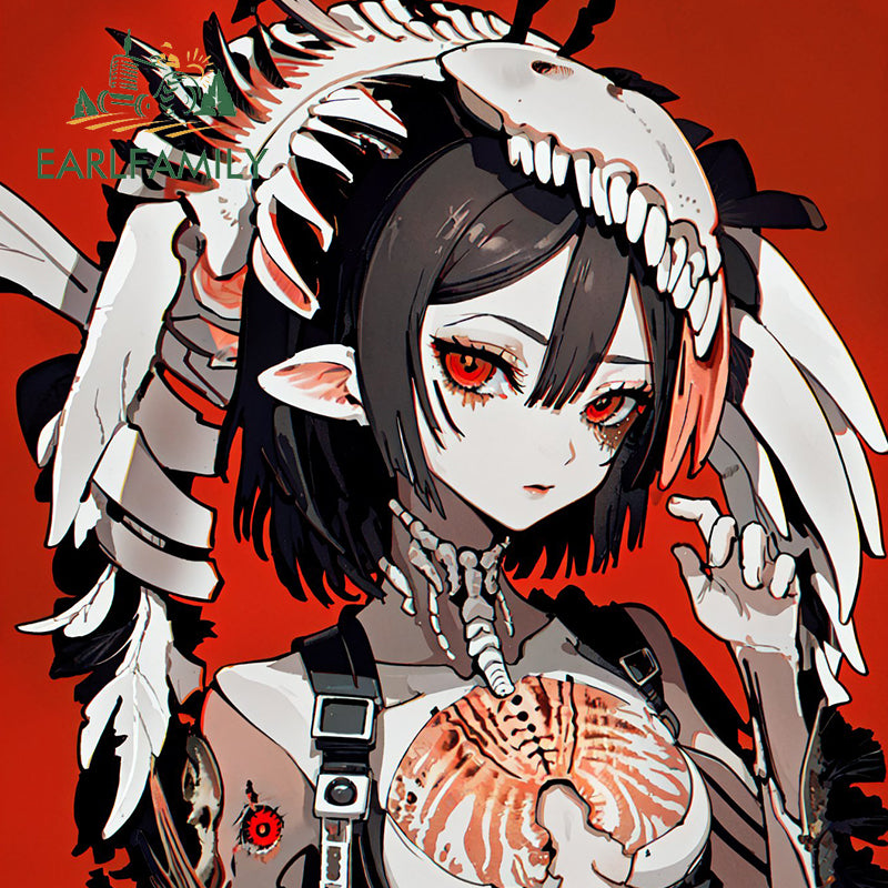 EARLFAMILY Mechanical Skeleton Girl Car Sticker Original Gothic Skull Decal JDM Creative Graffiti Waifu Stickers