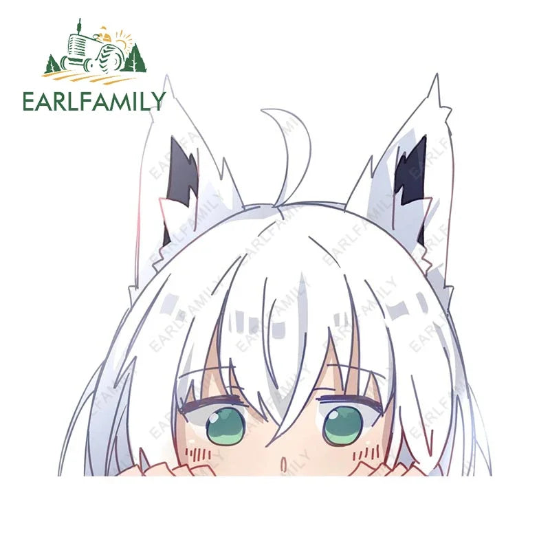 EARLFAMILY 13cm Anime Fubuki Peeker Sticker Big Head Vinyl Cartoon Car Sticker JDM Rear Windshield Trunk Peek Decals Graphics