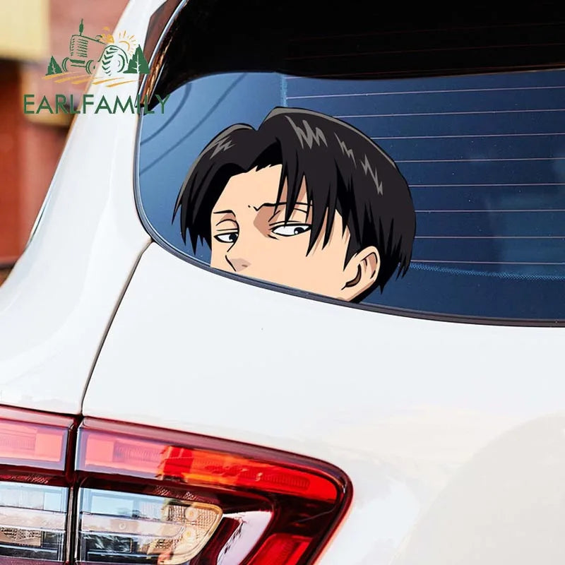 EARLFAMILY 13cm x 9.3cm Levi Ackerman Peeker Car Sticker Anime Levi Maid Decal Vinyl JDM Rear Windshield Sticker