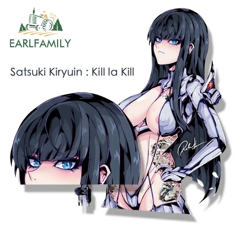EARLFAMILY Gothic Kiryuuin Satsuki Peeker Car Sticker Janpan Anime Sketch Waifu Decal JDM Cartoon Peek Girl Fanart Stickers