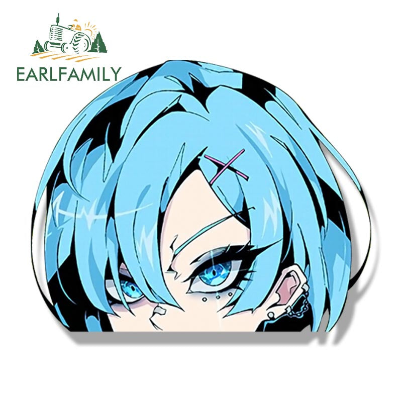 EARLFAMILY Street Punk Rem & Ram Fanart Car Sticker Anime Waifu Decal JDM Cartoon Peek Girl Stickers Funny Car Styling