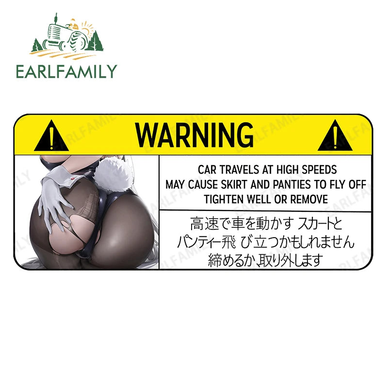 EARLFAMILY Funny Car Sticker for Panties Warning Peek Slap Anime Decal JDM CAR TRAVELS HIGH SPEEDS SKIRT FLY Vinyl Stickers