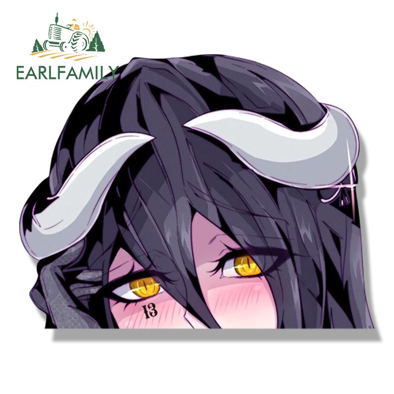 EARLFAMILY Gyaru Albedo Fanart Car Sticker Anime Sketch Waifu Decal JDM Cartoon Peek Girl Graffiti Stickers Car Wrap