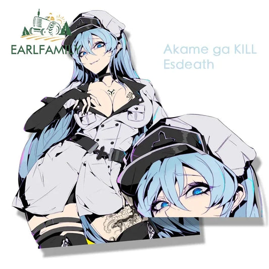 EARLFAMILY Tattoo Esdeath Fanart Car Sticker Anime Sketch Waifu Decal JDM Cartoon Peeker Girl Graffiti Stickers Car Accessories