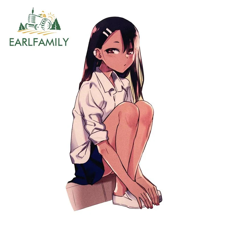 EARLFAMILY Nagatoro Hayase Peeker Car Sticker Anime JDM Rear Windshield Motorcycle Helmet Decal Waterproof Car Accessories