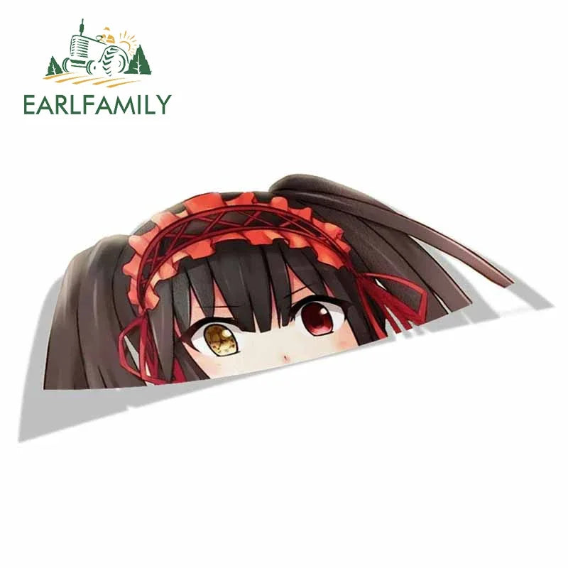 EARLFAMILY Cartoon Car Sticker for Kurumi Tokisaki Peeker Big Head Anime Vinyl Window Trunk Stickers Car Accessories