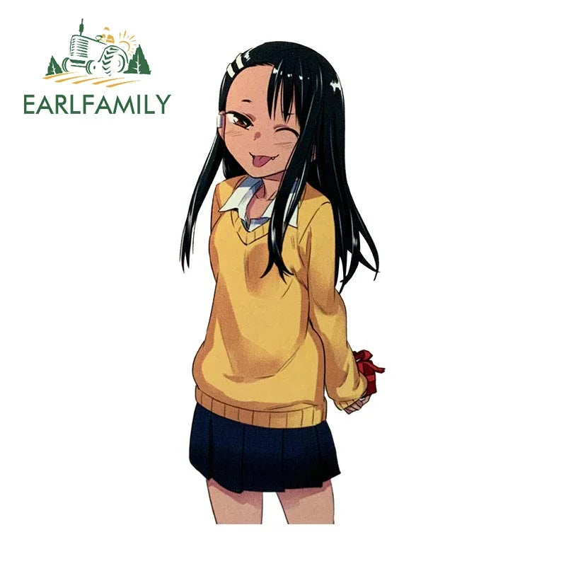 EARLFAMILY Nagatoro Hayase Peeker Car Sticker Anime JDM Rear Windshield Motorcycle Helmet Decal Waterproof Car Accessories