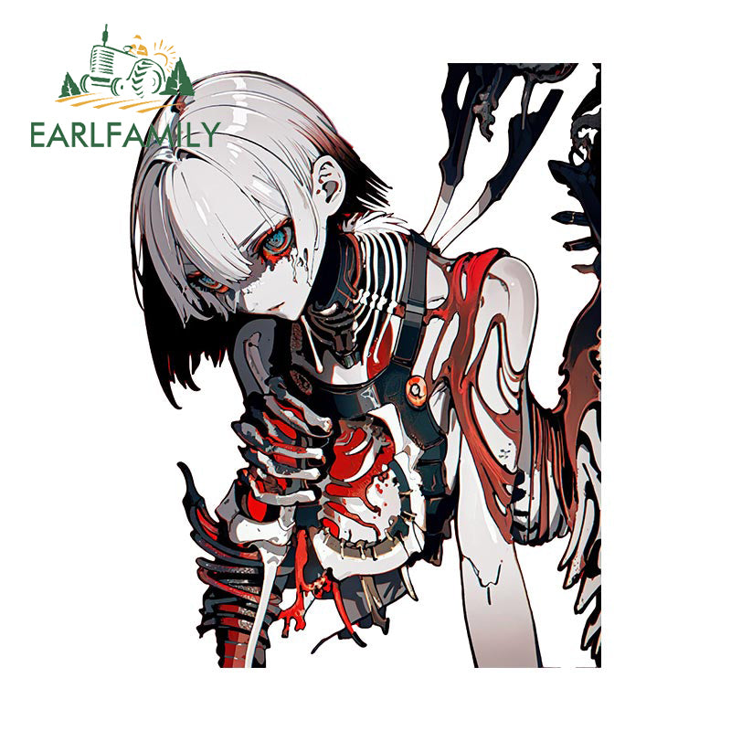 EARLFAMILY Mechanical Skeleton Girl Car Sticker Original Gothic Skull Decal JDM Creative Graffiti Waifu Stickers