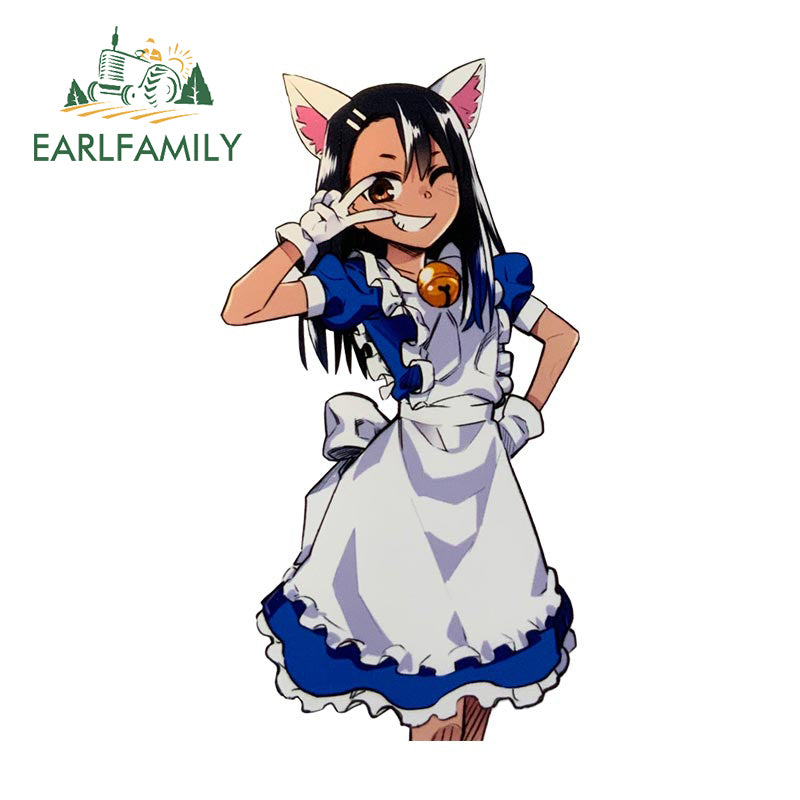 EARLFAMILY Nagatoro Hayase Cosplay Car Sticker Miss Nagatoro Sexy Uniform Decal Rear Windshield Trunk Motorcycle Helmet Stickers