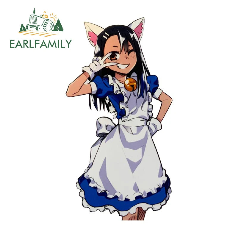 EARLFAMILY Nagatoro Hayase Cosplay Car Sticker Miss Nagatoro Sexy Uniform Decal Rear Windshield Trunk Motorcycle Helmet Stickers