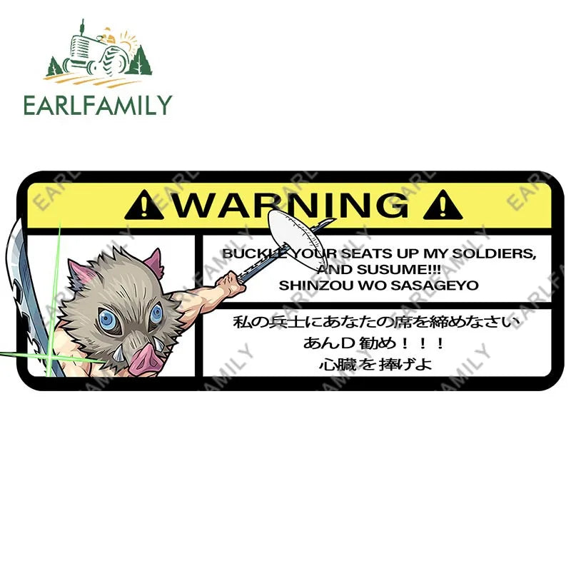 EARLFAMILY 15cm x 5.7cm Cartoon Inosuke Car Sticker for We Die Like Real Men! Warning Decal Anime Car Accessories JDM Stickers
