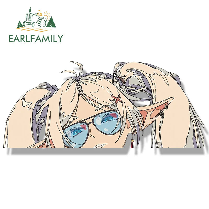 EARLFAMILY Streetwear Frieren Car Sticker Hot Anime Sketch Waifu Decal JDM Cartoon Peek Girl Graffiti Stickers Chibi Car Styling