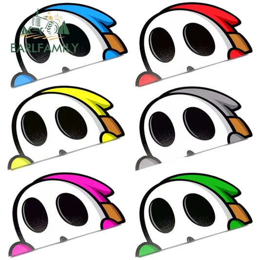 EARLFAMILY 13cm x 9cm Cartoon Shy Guy Peeker Car Sticker Chibi Big Head Decal JDM Window Car Bumper Graffiti Decoration