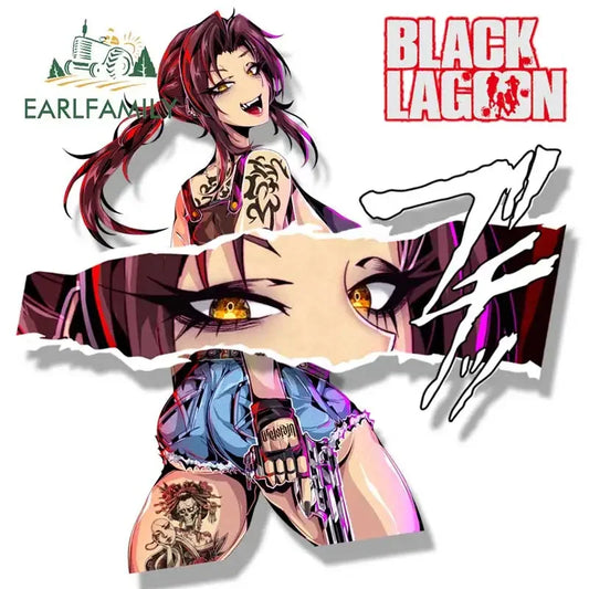 EARLFAMILY Gothic Tattoo Revy Fanart Car Sticker Cartoon Anime Sketch Waifu Decal JDM Cartoon Peek Girl Graffiti Stickers