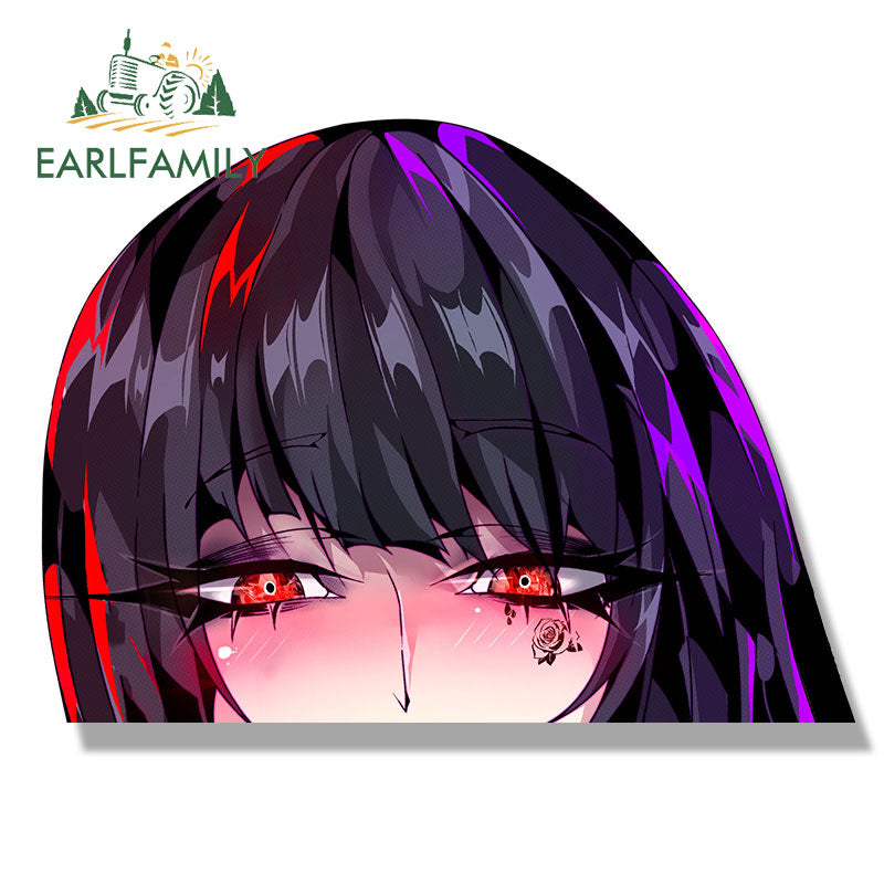 EARLFAMILY Ahegao Jabami Yumeko Fanart Car Sticker Cartoon Anime Sketch Waifu Decal JDM Gyaru Girl Peeker Stickers Car Wrap