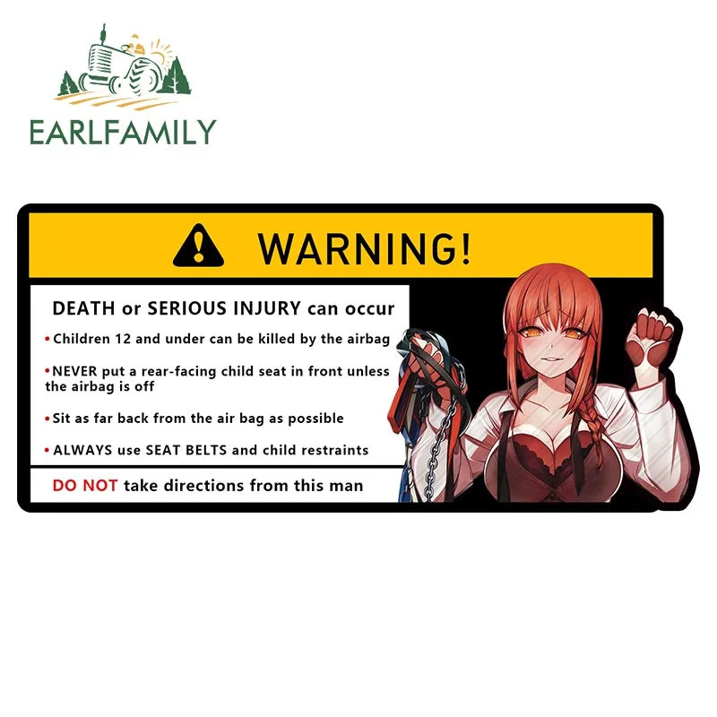 EARLFAMILY Makima Power Car Sticker Warning Decal Cartoon Denji Anime Pochita Vinyl JDM Window Trunk Bumper Sticker