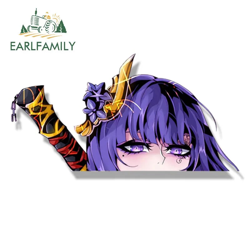 EARLFAMILY Raiden Shogun of The Street Tattoo Car Sticker Anime Genshin Impact Fanart Peek Decal JDM Cartoon Waifu Stickers