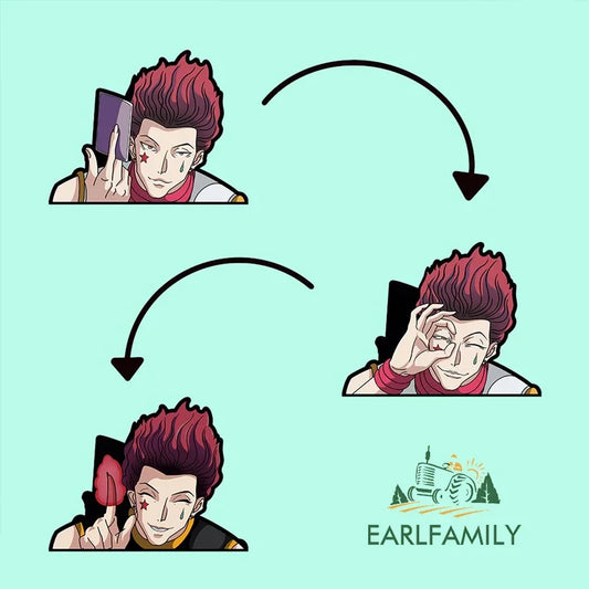 EARLFAMILY Hisoka Peek Car Sticker Anime Vinyl Chibi Big Head Series Trunk Decal JDM Graffiti Motorcycle Stickers Car Wrap