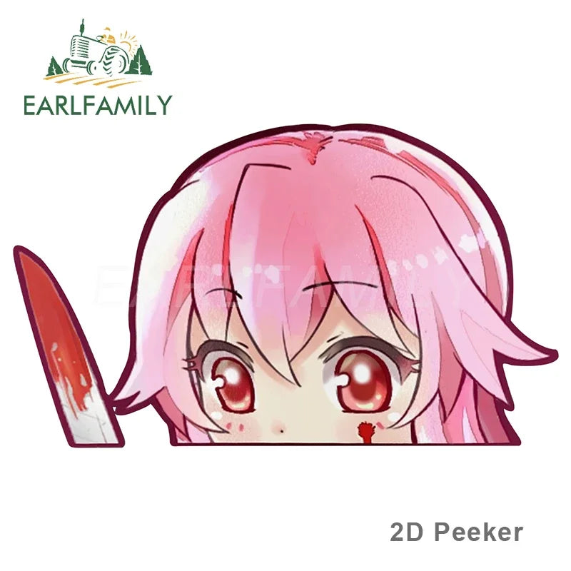 EARLFAMILY Yuno Gasai Peeker Car Sticker Anime Big Head Vinyl Rear Windshield Trunk Decal Car Accessories