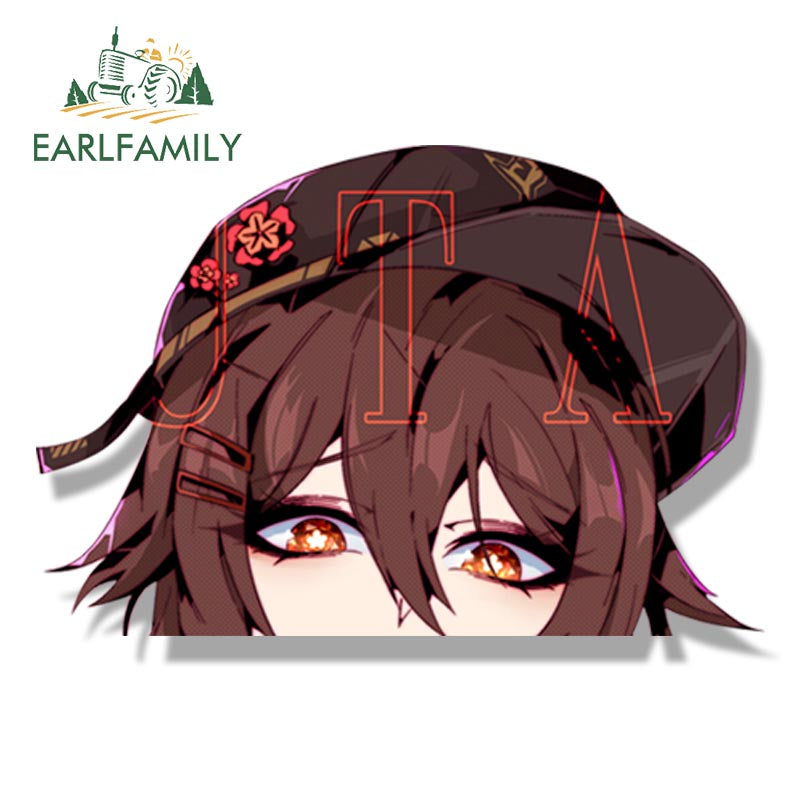 EARLFAMILY Tattoo Girl Hutao Fanart Peeker Car Sticker Anime Genshin Impact Sketch Waifu Decal JDM Cartoon Graffiti Stickers