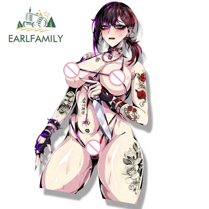 EARLFAMILY Gothic Kobeni Fanart Car Sticker Anime Sketch Waifu Decal JDM Tattoo Ahegao Girl Graffiti Peek Stickers