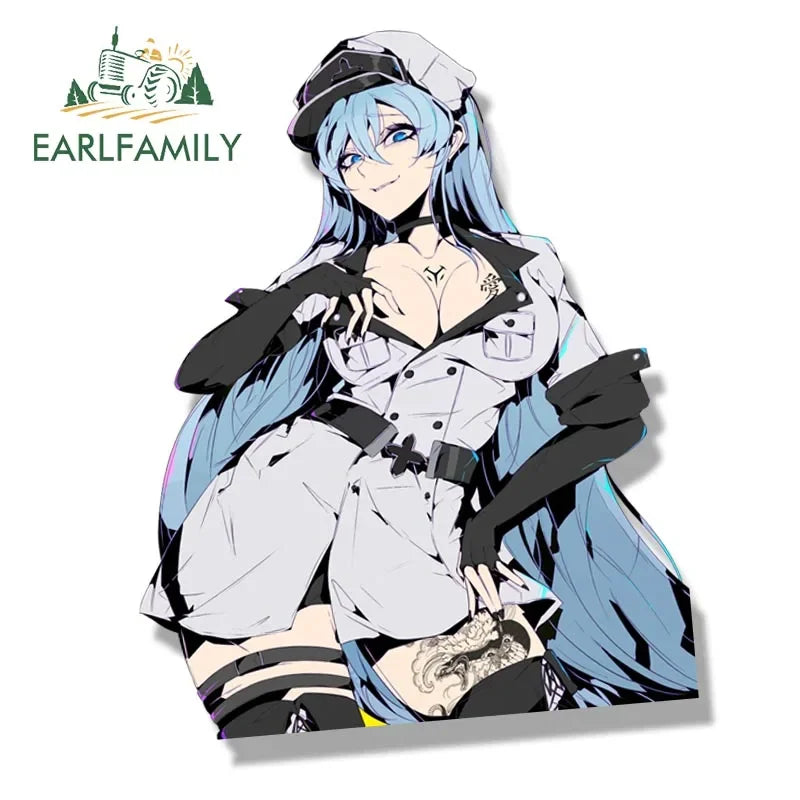 EARLFAMILY Tattoo Esdeath Fanart Car Sticker Anime Sketch Waifu Decal JDM Cartoon Peeker Girl Graffiti Stickers Car Accessories