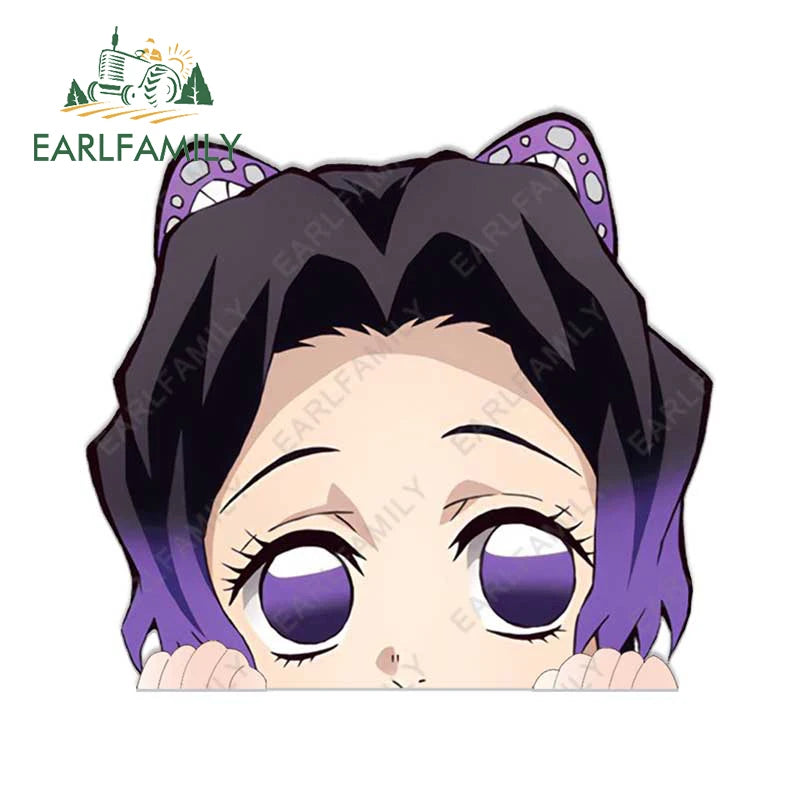 EARLFAMILY 13cm x 6cm Butterfly Dance Peeker Kochou Shinobu Car Sticker JDM Car Door Windows Decal Cartoon Car Accessories