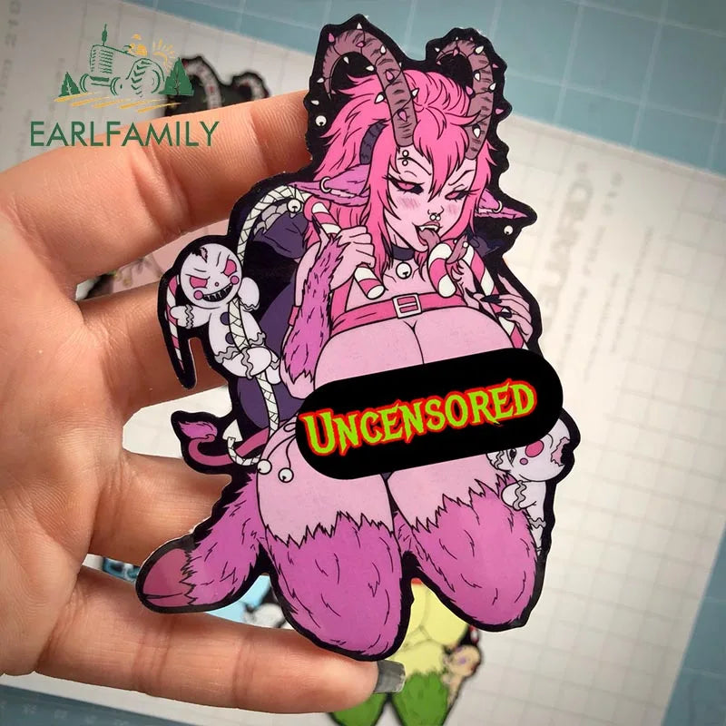 EARLFAMILY 13cm x 9cm Kinky Krampus Car Sticker Window Car Bumper Decal JDM Cartoon Devil Girl Car Styling NSFW Decoration