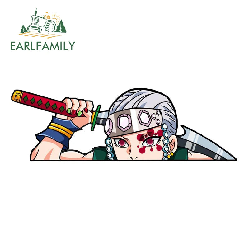 EARLFAMILY The Muscle Ninja Mouse Car Sticker Vinyl Anime Peeker Decal Cartoon Car Styling JDM Car Accessories