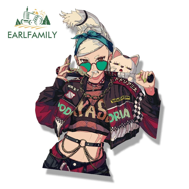 EARLFAMILY Gothic Punk Seiko Ayase Fanart Car Sticker Hot Anime Turbo Granny Cat Decal JDM Cartoon Graffiti Helmet Peek Stickers