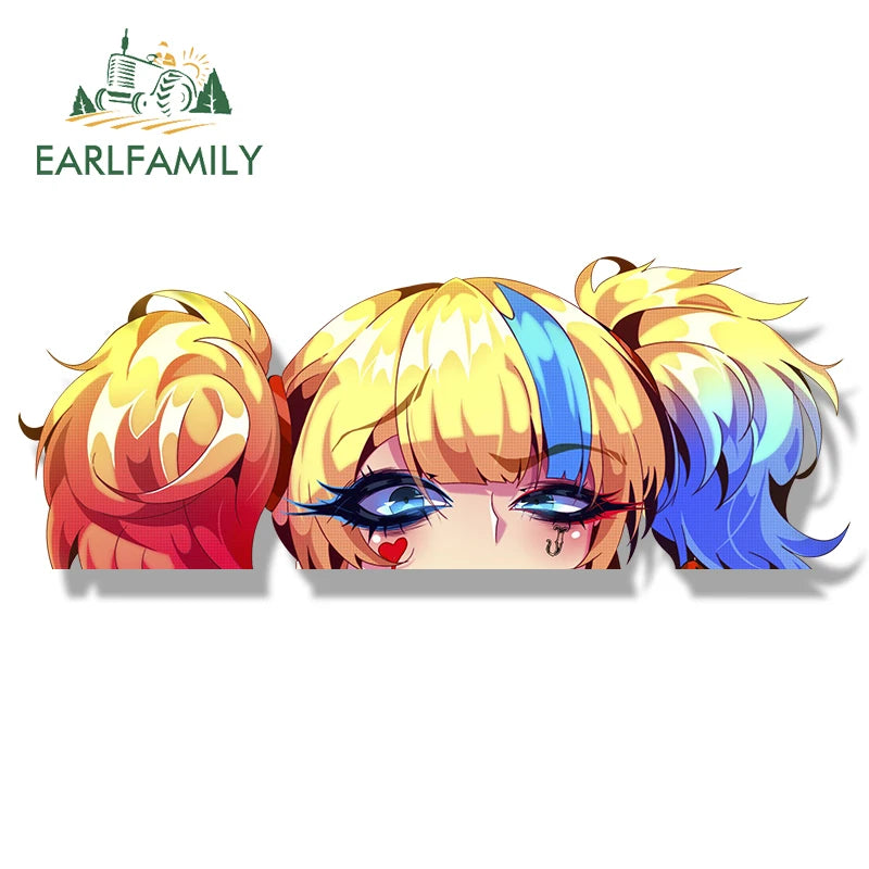 EARLFAMILY Tattoo Quinn Fanart Car Sticker Sucide Sqaud Isekai Chibi Big Head Waifu Decal Cartoon Peek Girl Slap Stickers