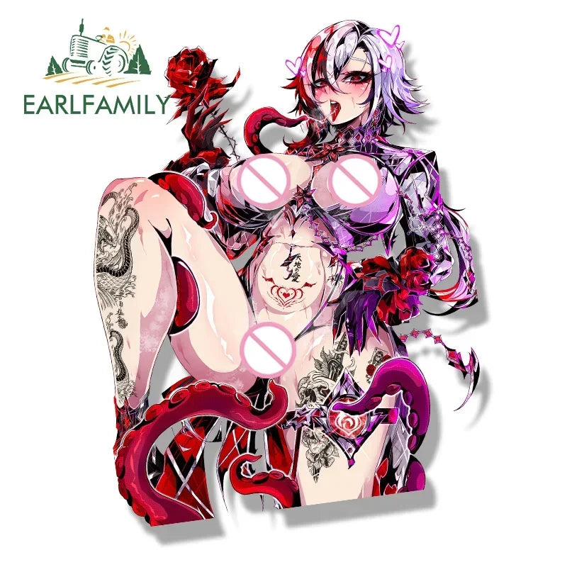 EARLFAMILY Rose Arlecchino Fanart Car Sticker Genshin Impact Tentacle Decal JDM Cartoon Peek Girl Graffiti Sketch Waifu Stickers