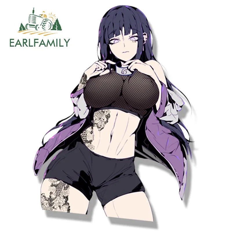 EARLFAMILY Tattoo Ninja Hinata Fanart Car Sticker Anime Sketch Art Hyuuga Hinata Decal JDM Cartoon Peeker Graffiti Stickers