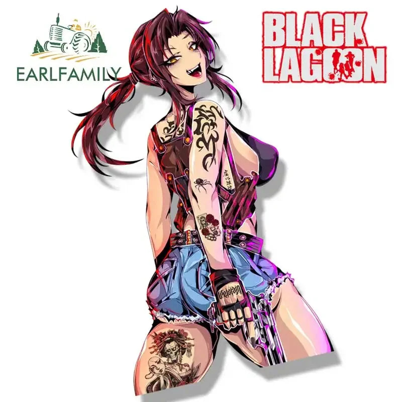 EARLFAMILY Gothic Tattoo Revy Fanart Car Sticker Cartoon Anime Sketch Waifu Decal JDM Cartoon Peek Girl Graffiti Stickers