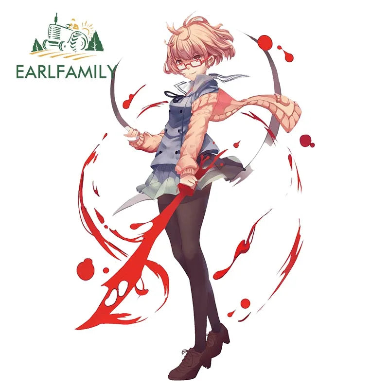 EARLFAMILY Beyond the Boundary Car Sticker Kawaii Girl Kuriyama Mirai JDM Luggage Laptop Waifu Decal Cartoon Car Accessories
