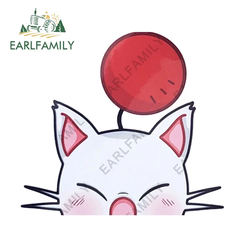 EARLFAMILY 13cm x 10cm Cartoon Moogle Peeker Car Sticker Mascot Chibi Big Head Decal Window Car Bumper Decoration
