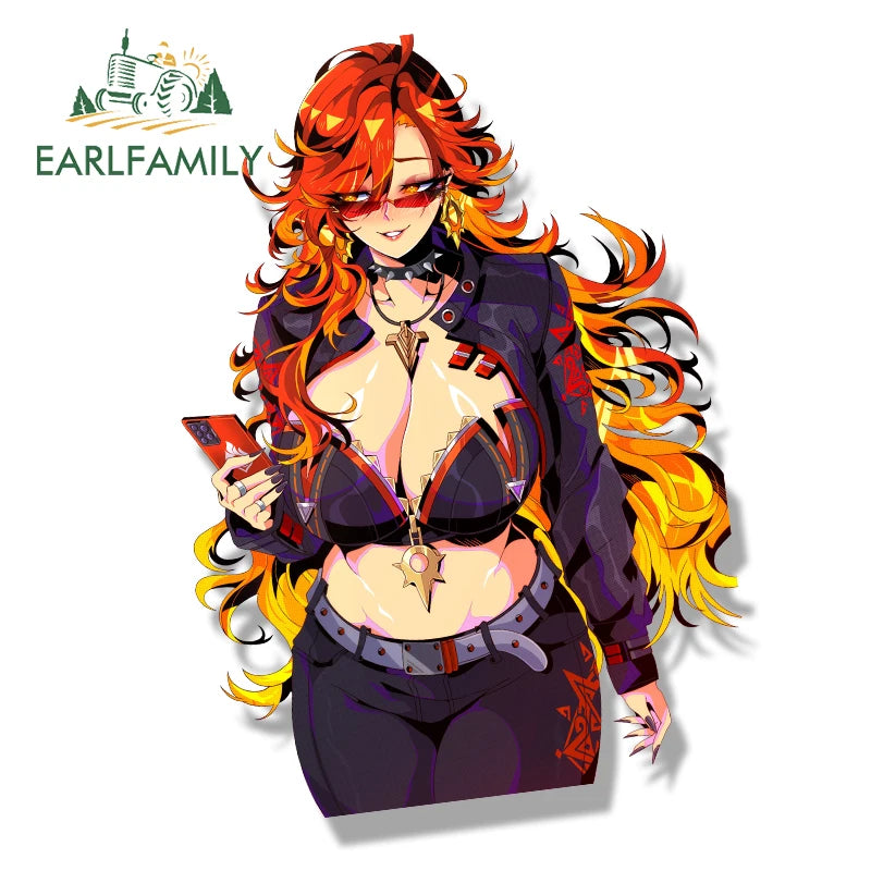 EARLFAMILY Bikini Mavuika Fanart Car Sticker Hot Genshin Impact Chibi Big Head Waifu Decal JDM Graffiti Helmet Peeker Stickers